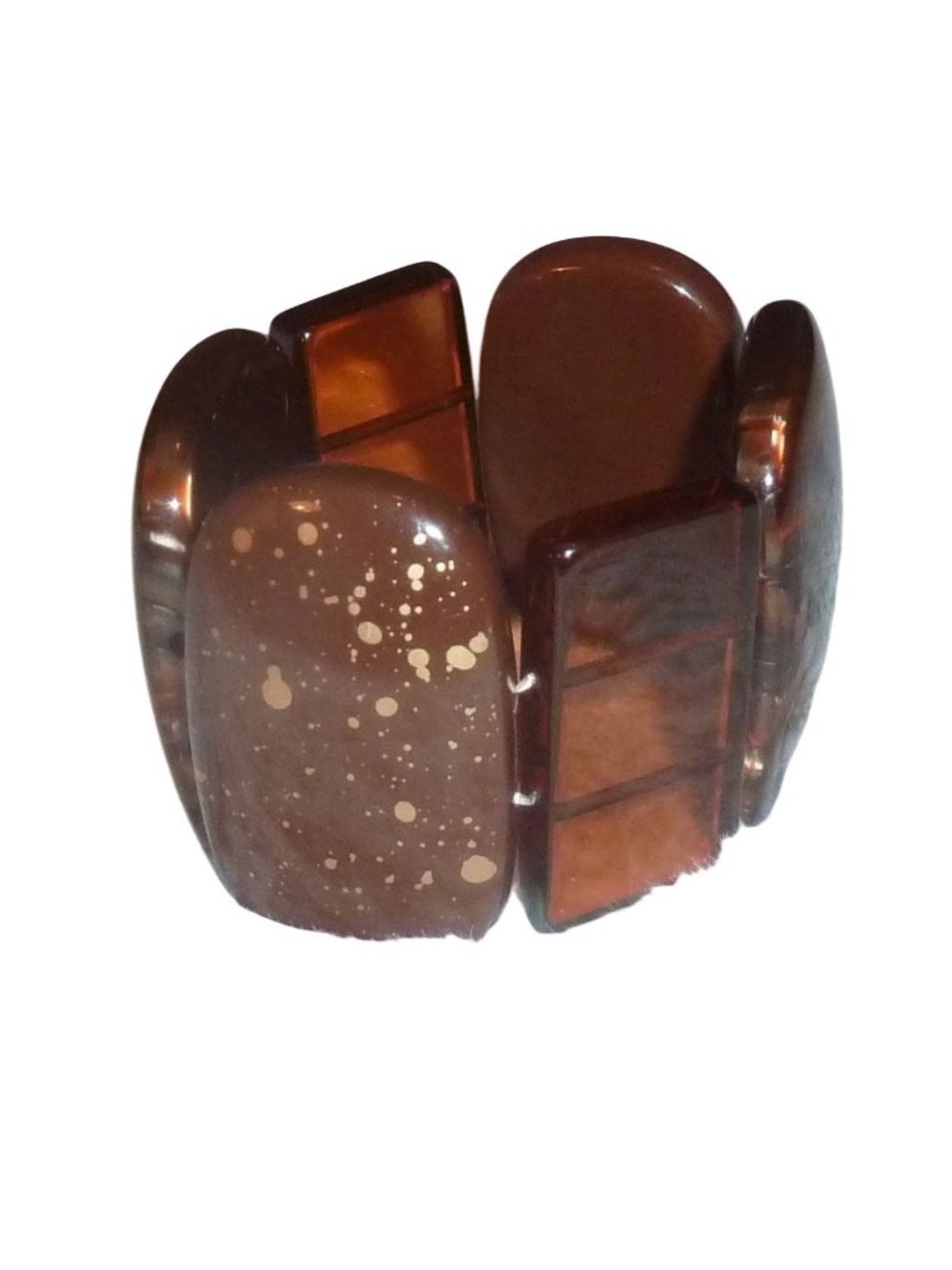 Vintage Chunky Brown Lucite Stretch Bracelet, Gold Fleck Statement Jewelry